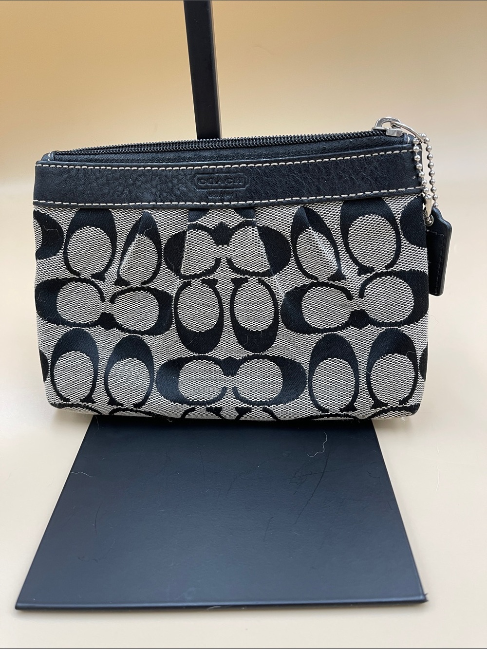 Coach Black Signature Canvas Pouch with hang tag
